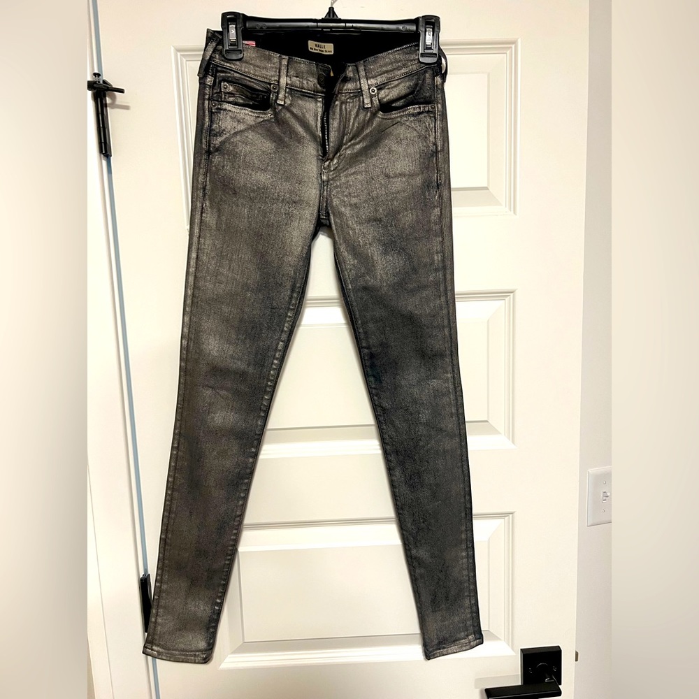 True Religion Halle Mid Rise Super Skinny Metallic Jeans